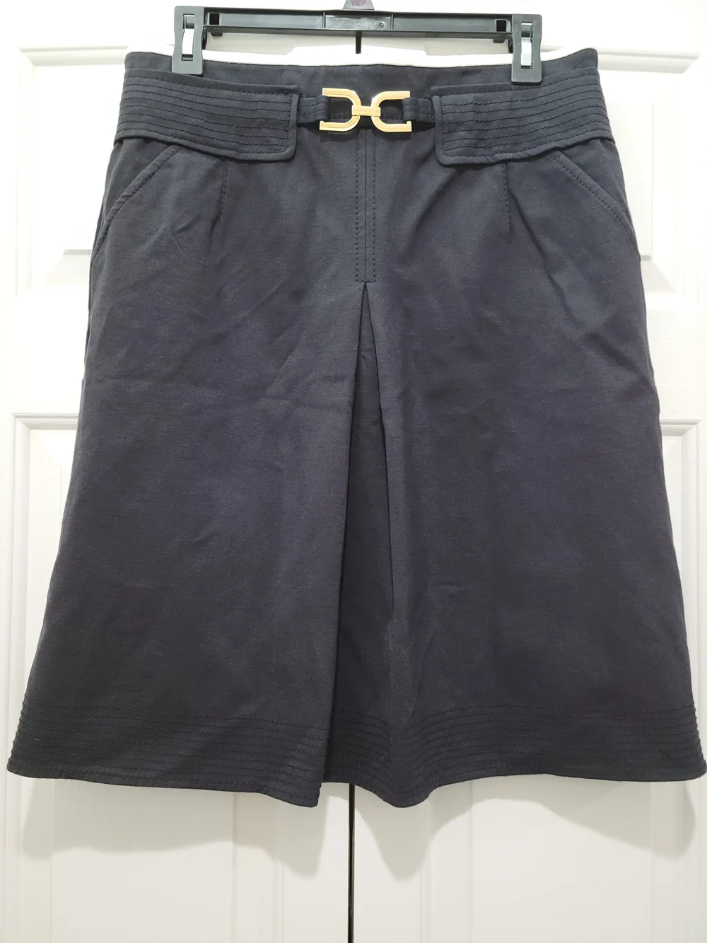 Ann Taylor Black A-Line Skirt with Gold Buckle - Picture 2 of 12